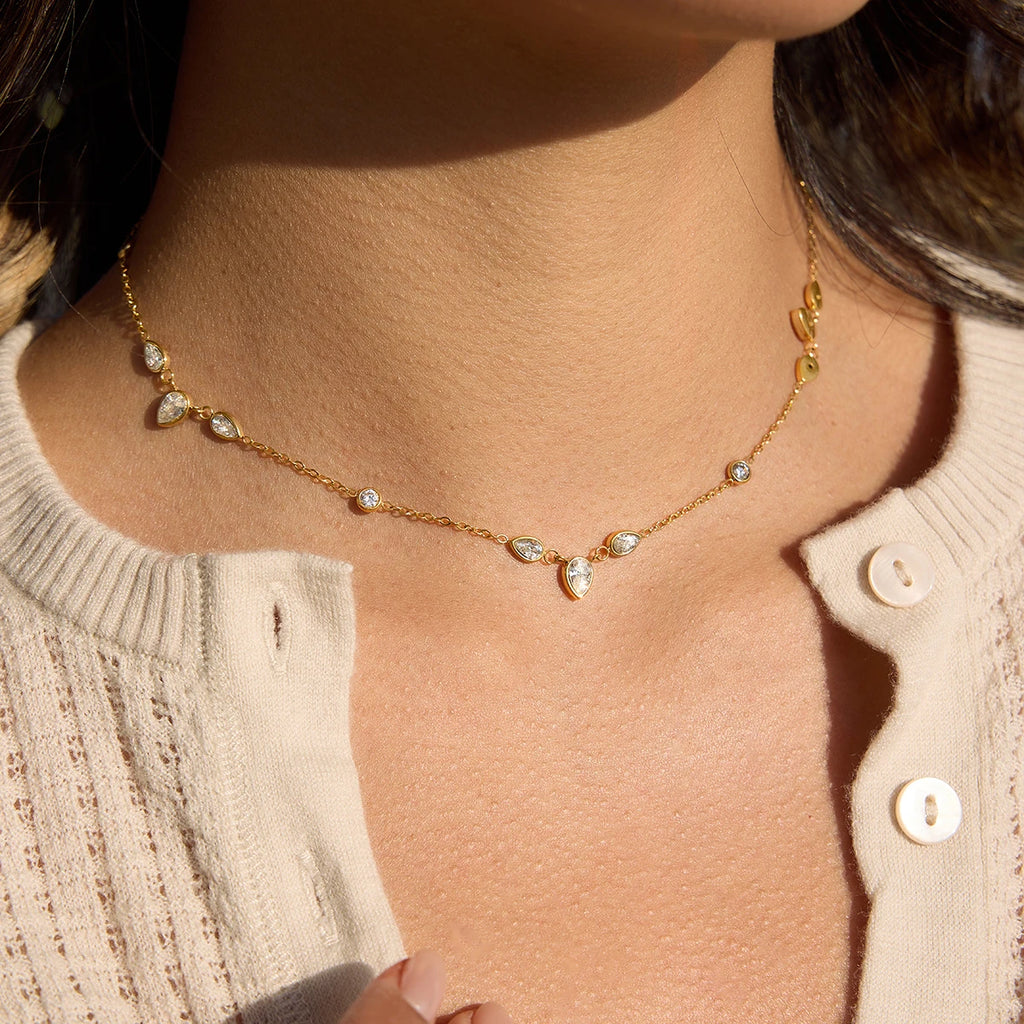 Delicate Round Water Drop Zircon Pendant Necklace