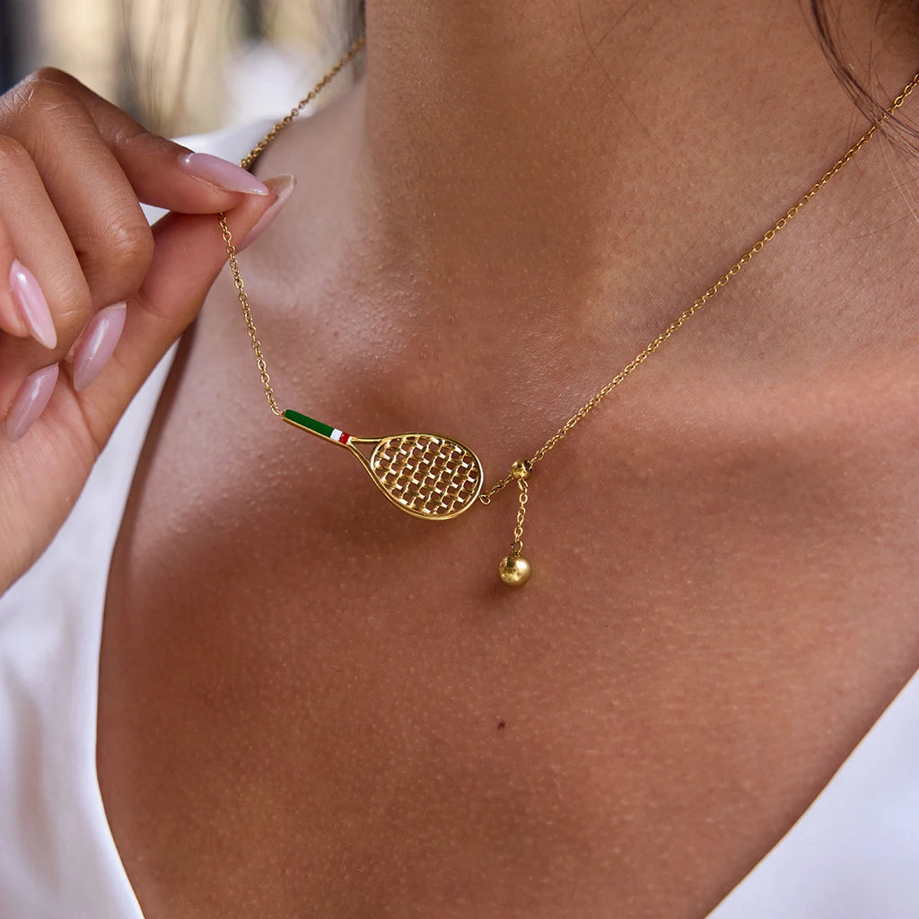 Tennis Racket Pendant Necklace Bracelet And Necklace Set