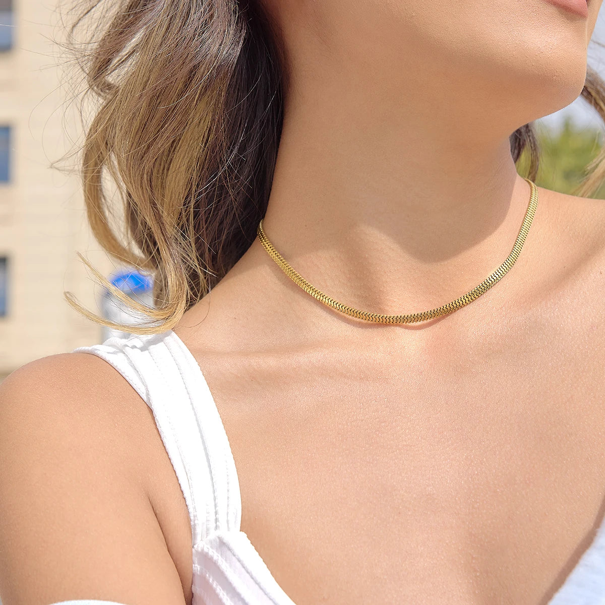 Classic Flat Snake Chain Necklace