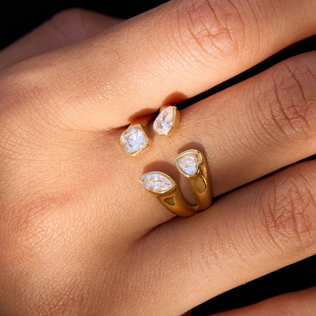 Geometric Heart Water Drop Zircon Rings