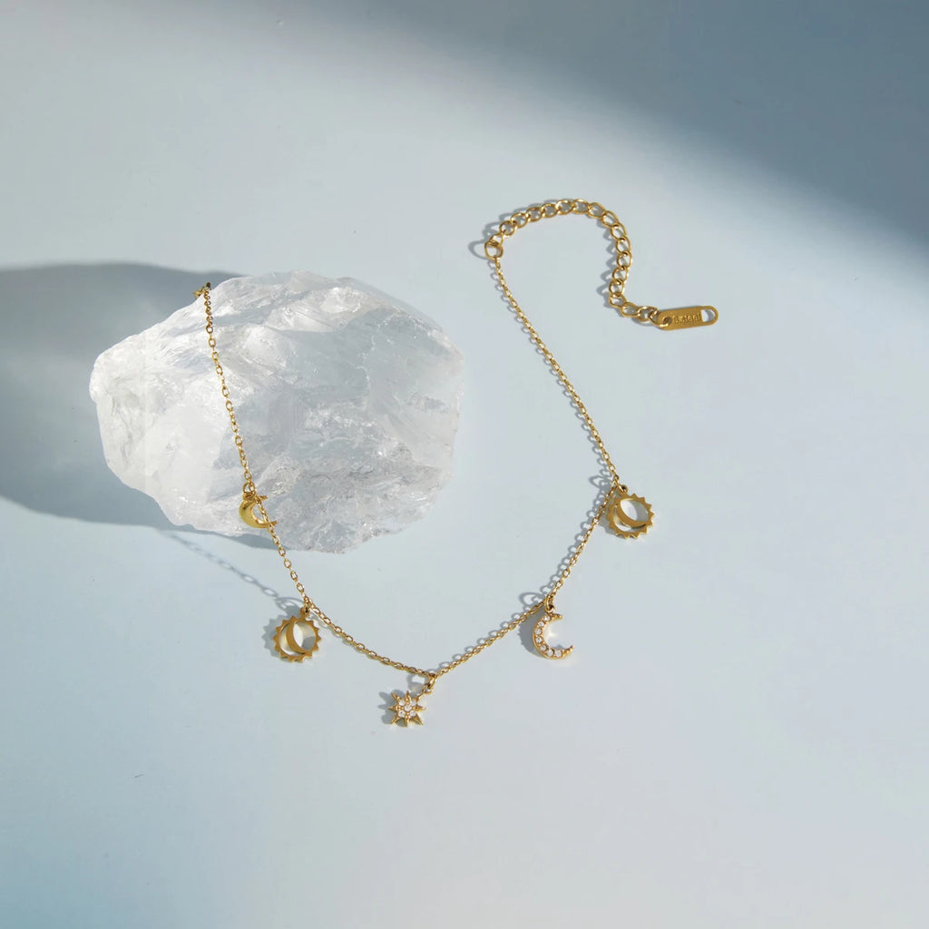Classic Moon Star Sun Charm Anklet