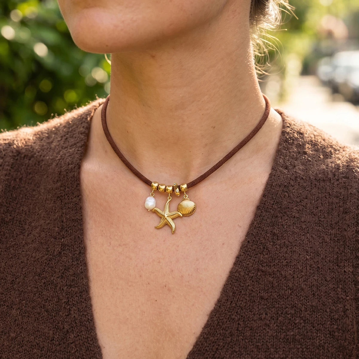 Starfish Shell Pearl Pendant Necklace