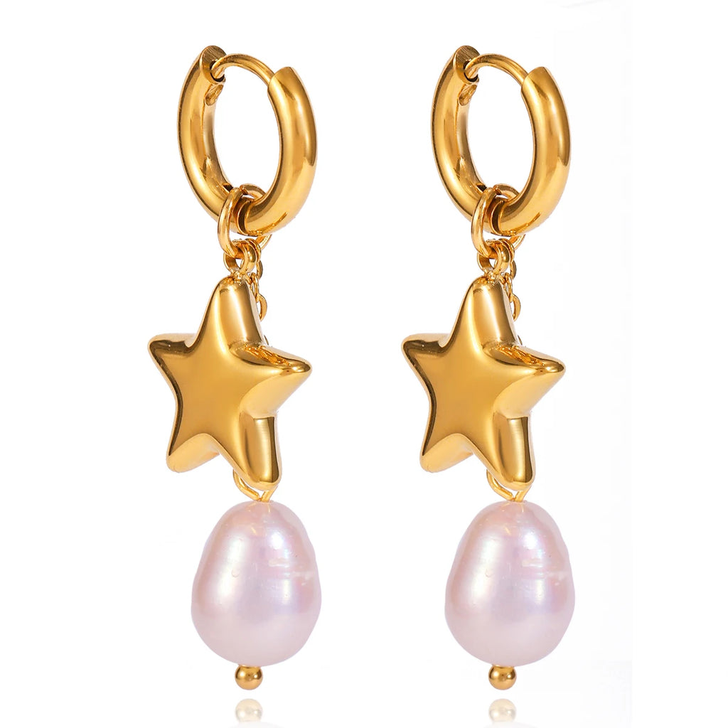 Elegant Star Freshwater Pearl Drop Earrings