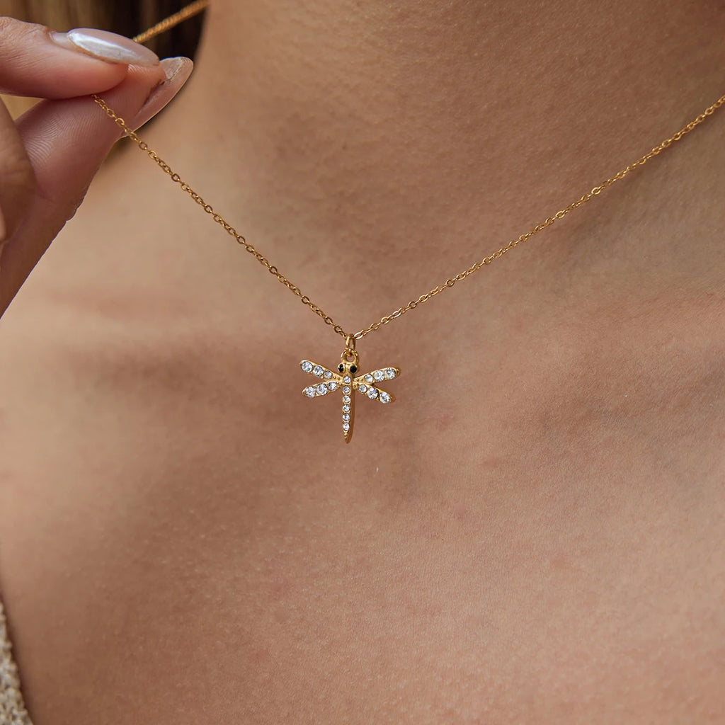 Delicate Crystal Dragonfly Pendant Necklace