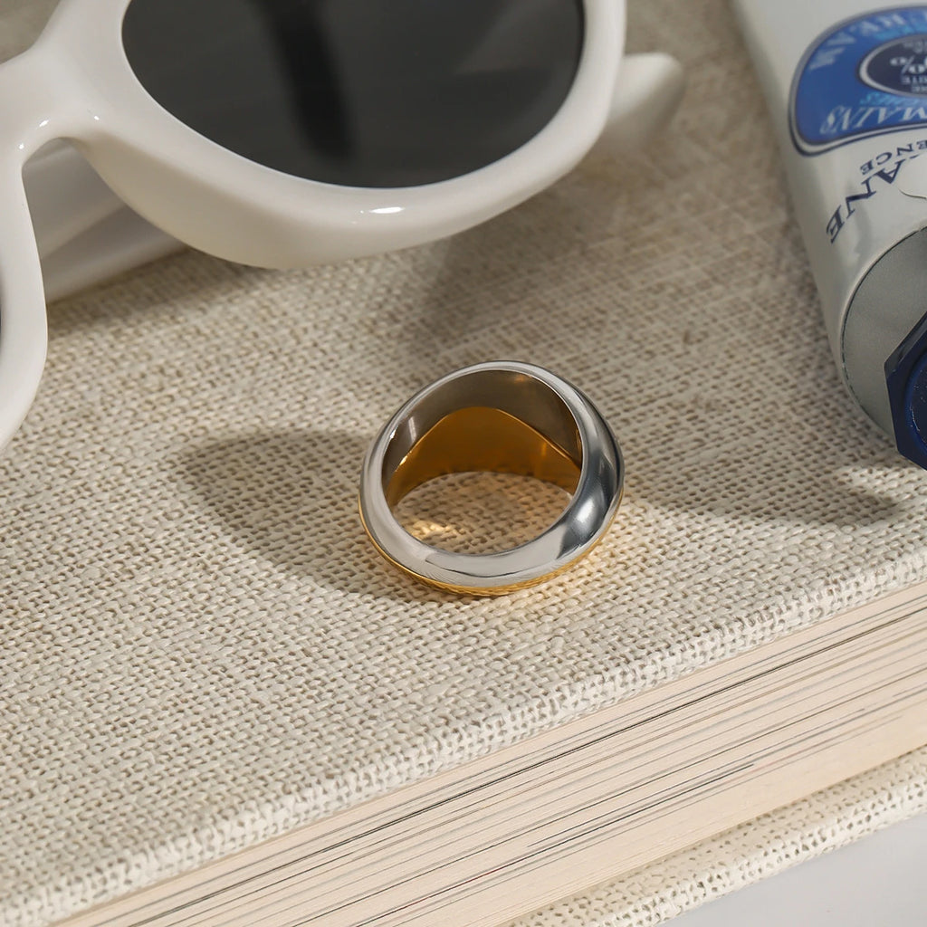 Trendy Stainless Steel Two Color White zircon Double Layers Rings Set