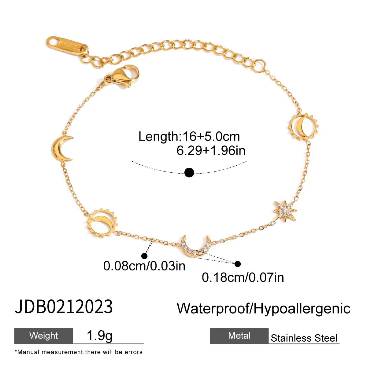 Diamonds Star & Moon Charms Drop Bracelet