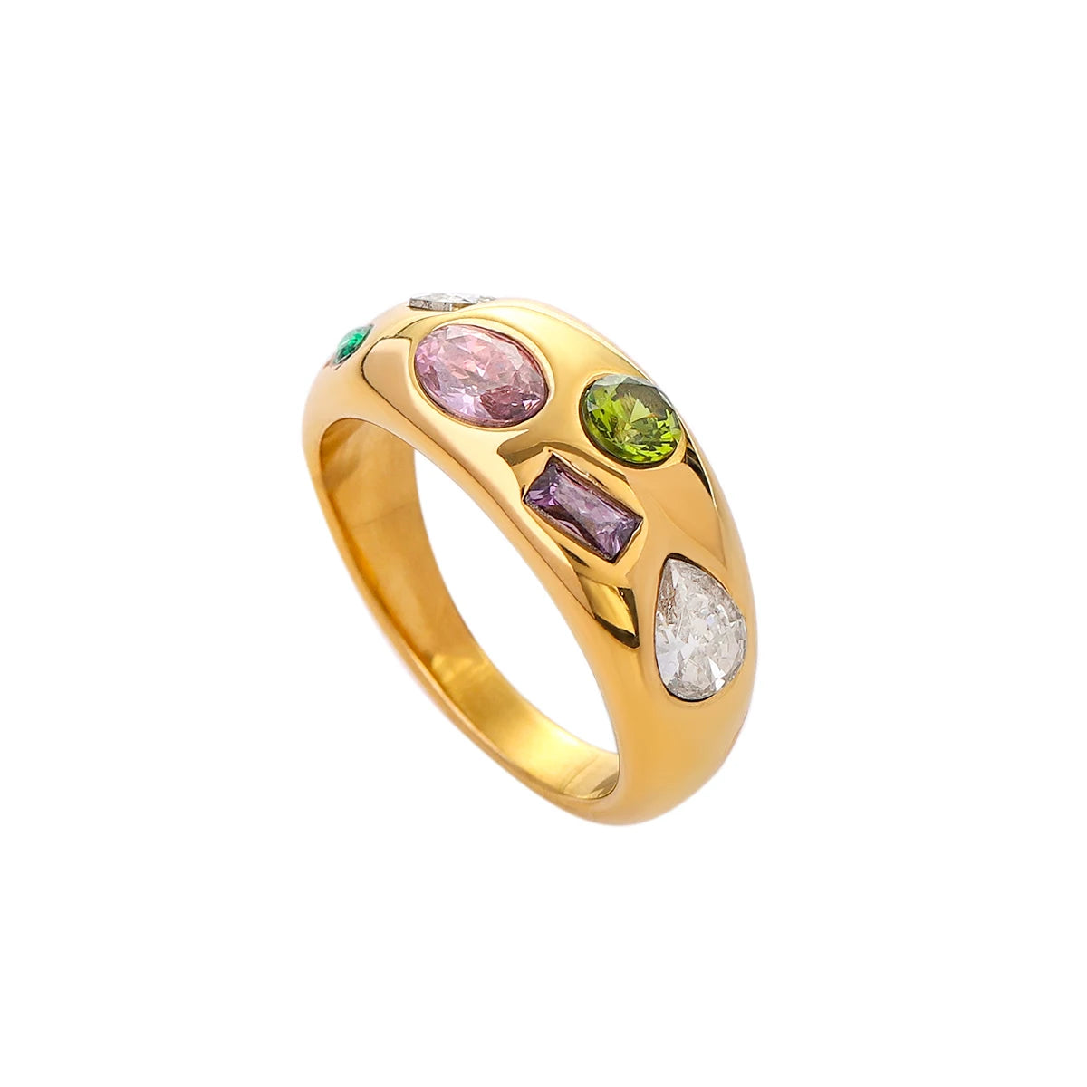 Color Cubic Zirconia Diamonds Stainless Steel Rings