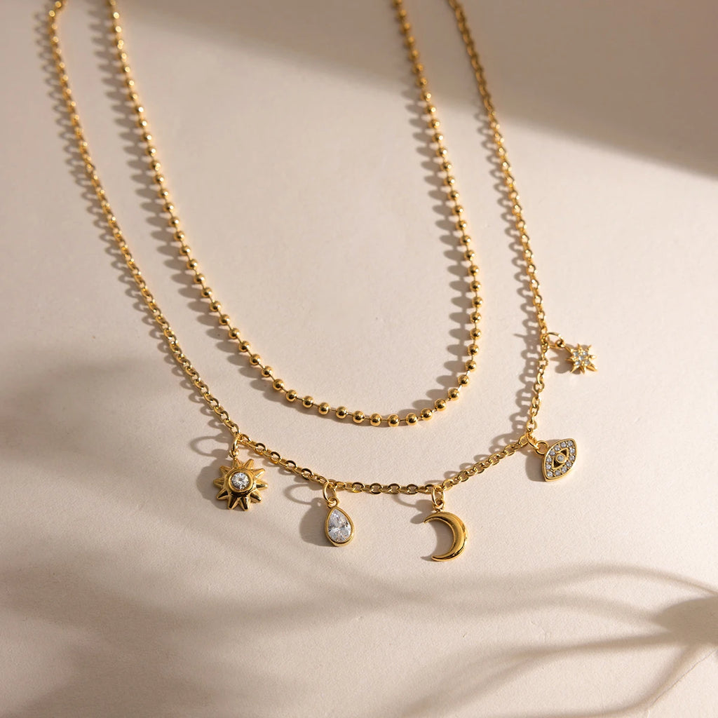 Water Drop Sun Star Evil Eye Pendant Necklace