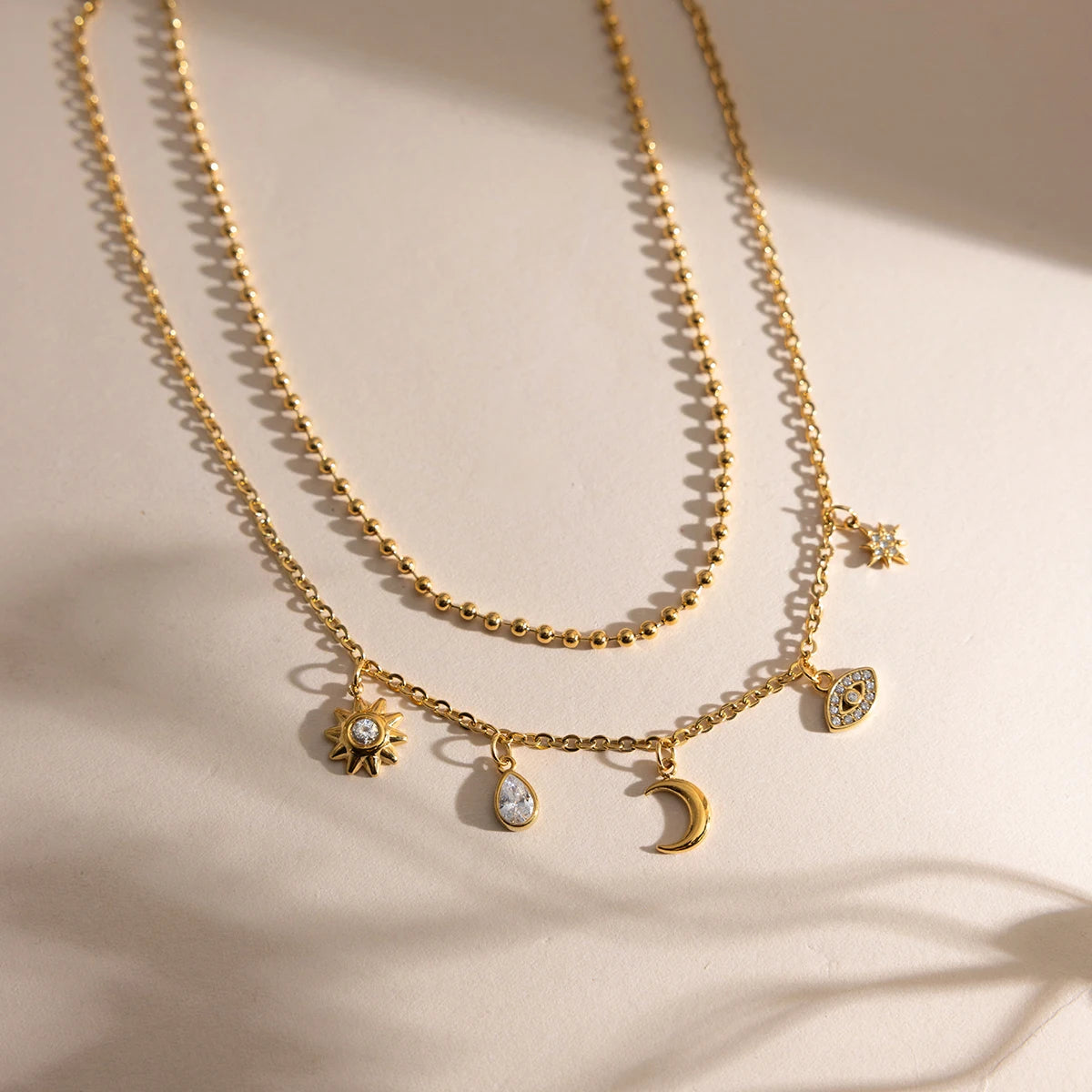 Water Drop Sun Star Evil Eye Pendant Necklace