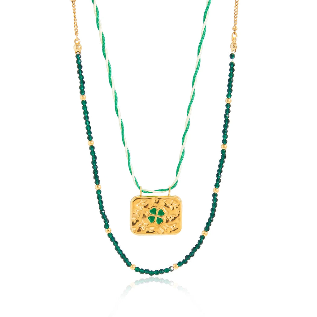 Elegant Green Beads Rope Chain Multilayer Necklace