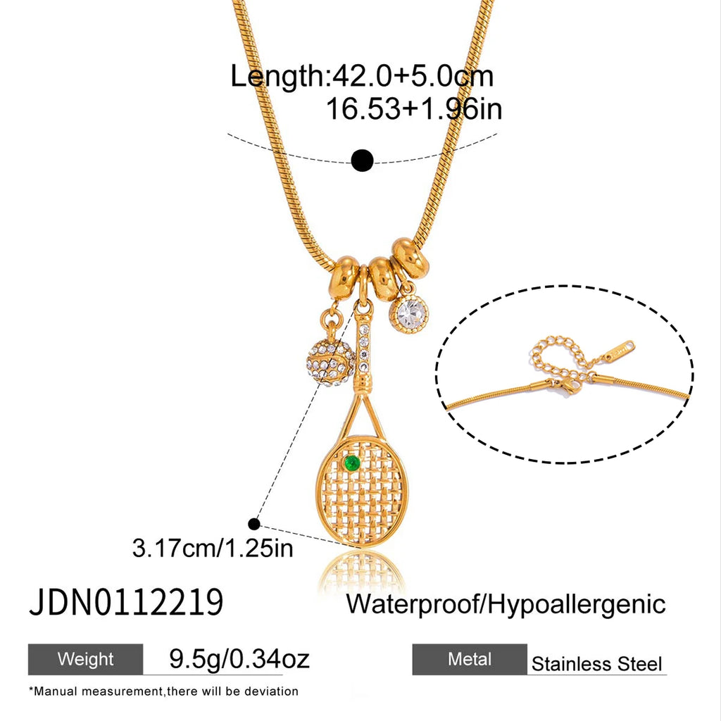 Dainty Zircon Tennis Racket Pendant Necklace