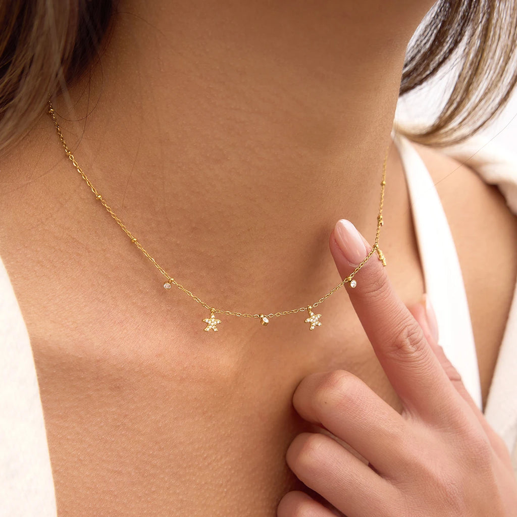 Delicate Crystal Starfish Turtle Dolphin Pendant Necklace