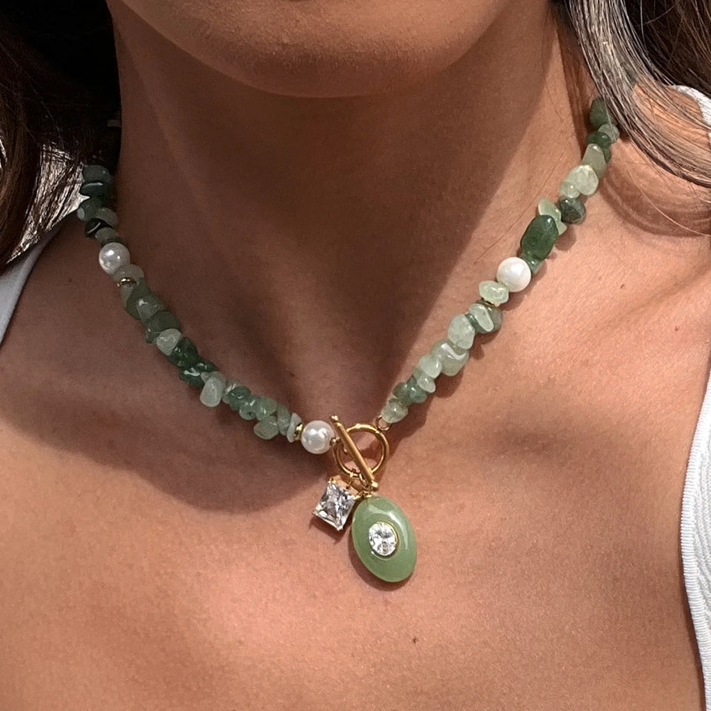 Trendy Natural Stone Zircon Pendant Necklace
