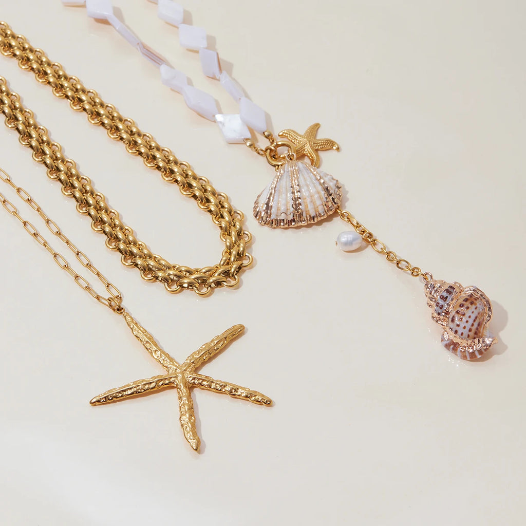Summer Ocean Style Natural Pearls Starfish Pendant Necklace