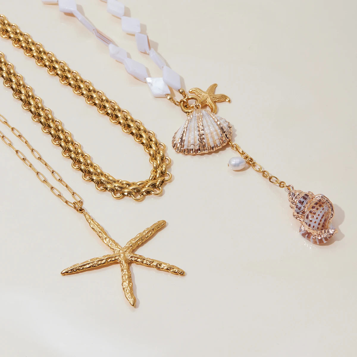 Summer Ocean Style Natural Pearls Starfish Pendant Necklace