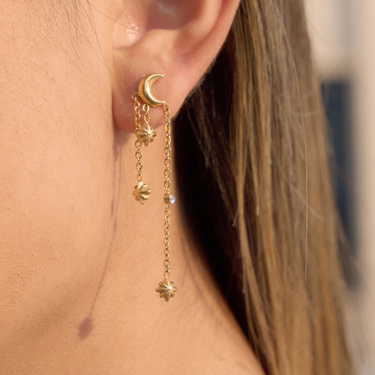 Classic Moon Star Cross Pendant Tassel Earrings