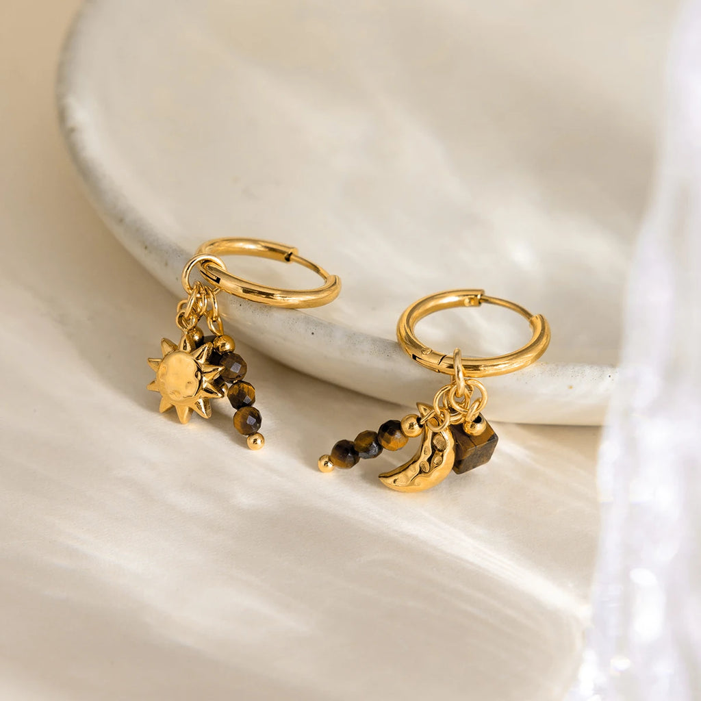 Vintage Tiger Eye Stone Drop Earrings