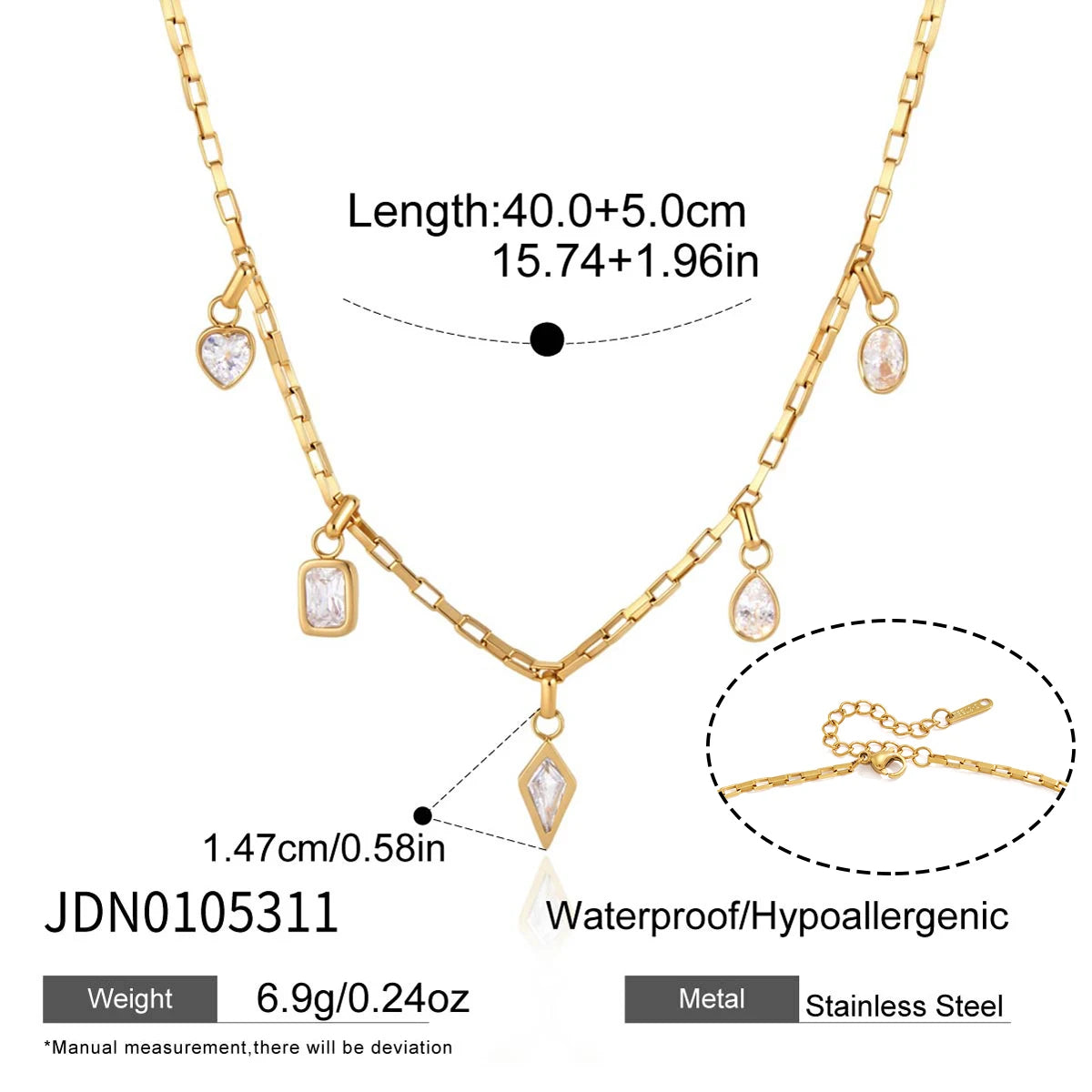 Geometric Heart Zircon Pendant Necklace