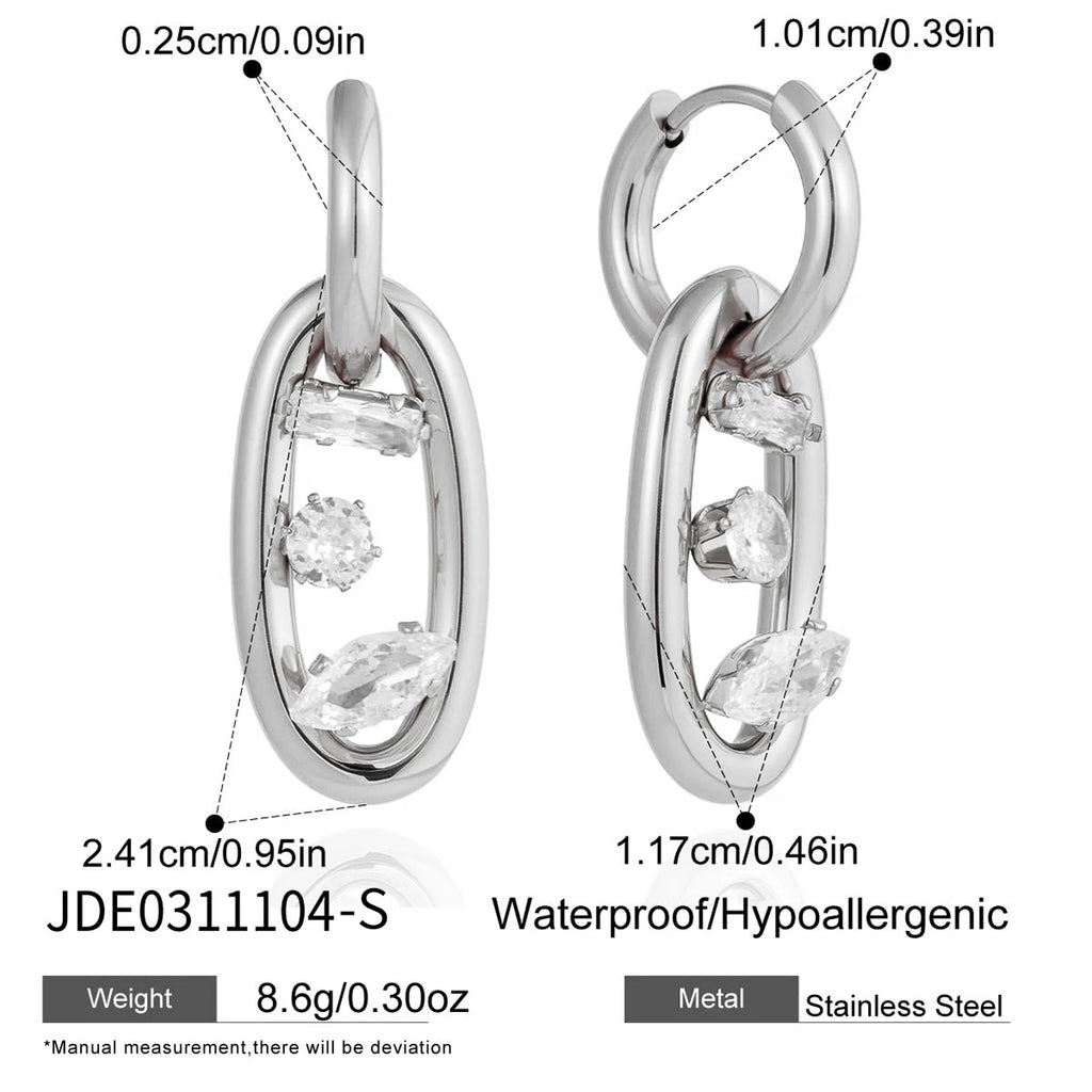 Geometric Zircon Hollow Drop Earrings