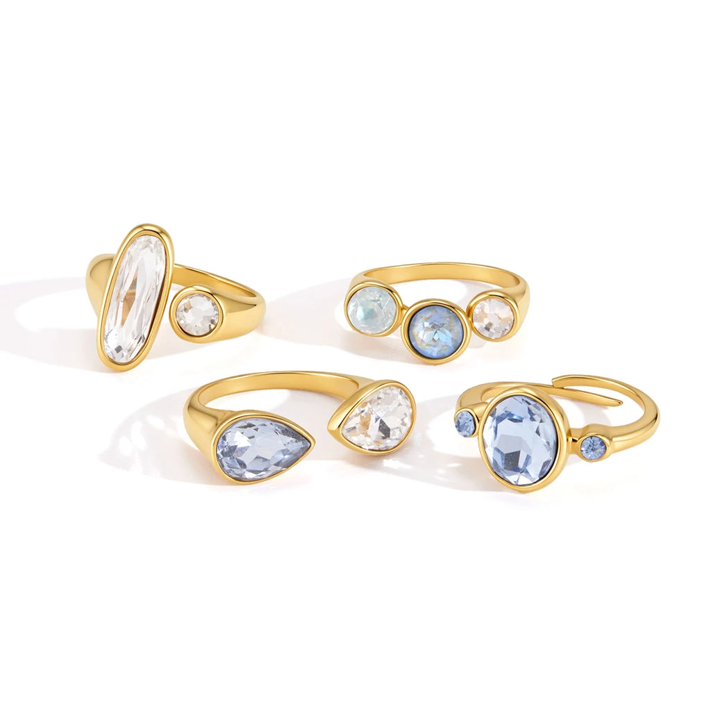 Sweet White Blue Glass Geometric Open Rings