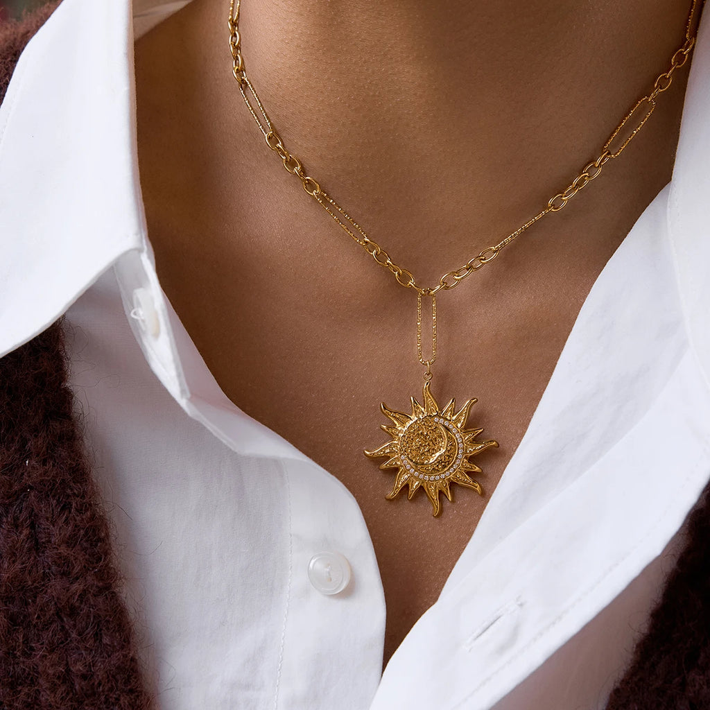Crystal Moon Star Pendant Necklace