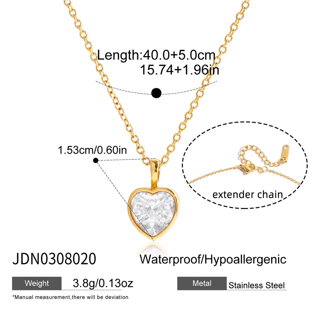 Round Heart Water Drop Oval Zircon Pendant Necklace