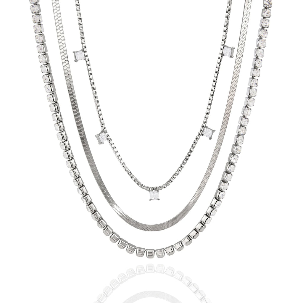 Square Zircon Pendant Crystal Tennis Chain Necklace
