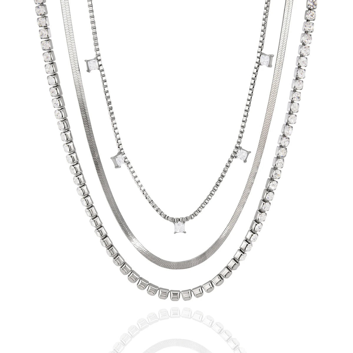 Square Zircon Pendant Crystal Tennis Chain Necklace