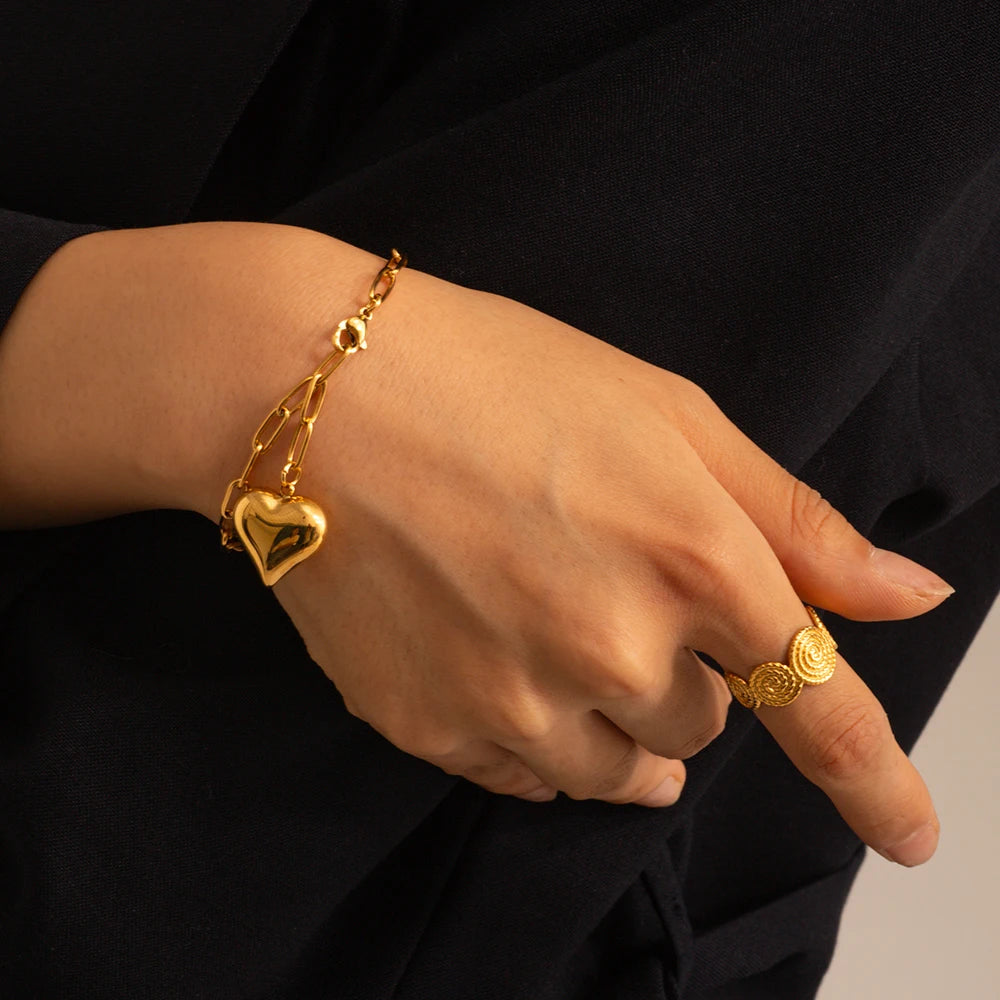 Chubby Heart Paper Clip Chain Bracelet Necklace And Bracelet Set