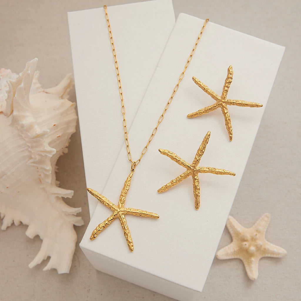 Oceanic Starfish Pendant Necklace & Earrings Set