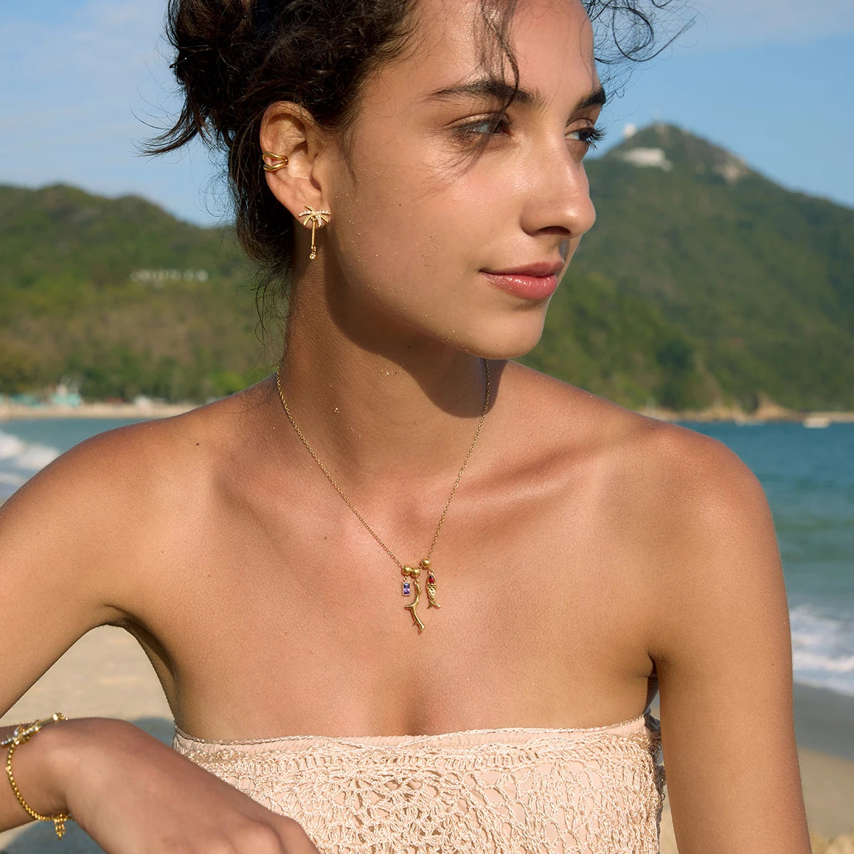 Coral Red Zircon Fish Pendant Necklace