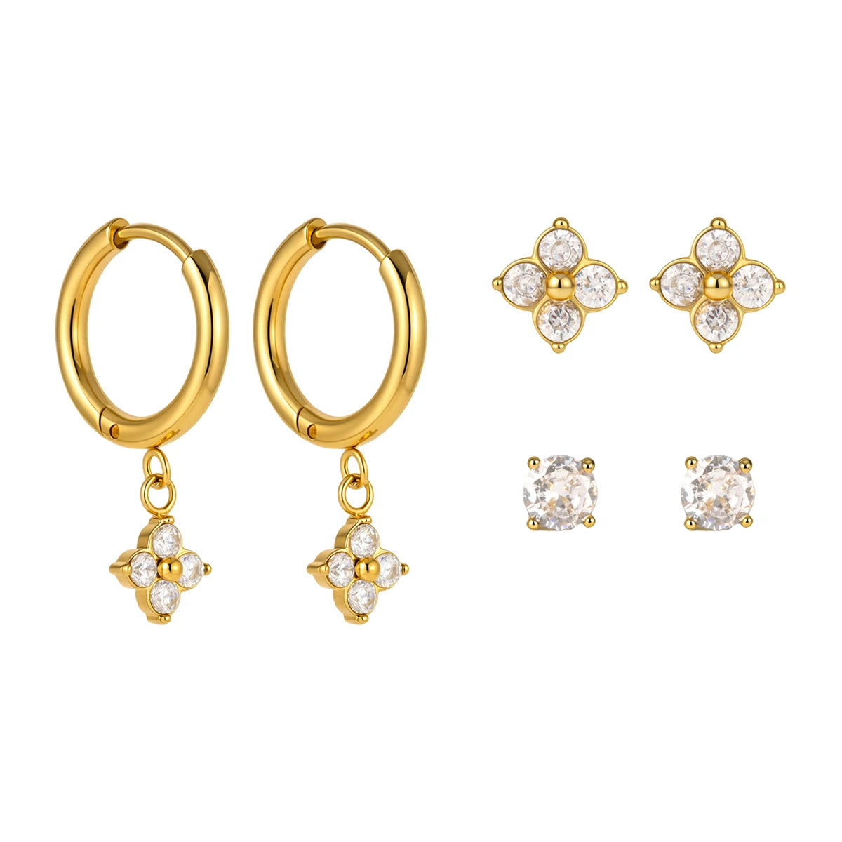 3 Pairs/Set Delicate Zircon Earrings