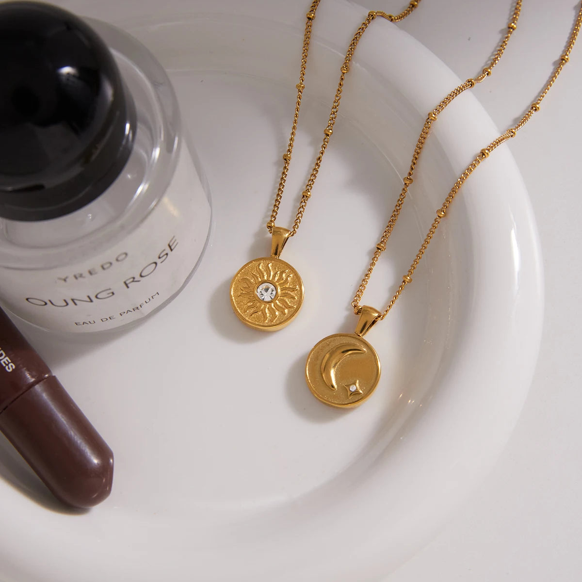 Moon Star Sun Double Side Pendant Necklace