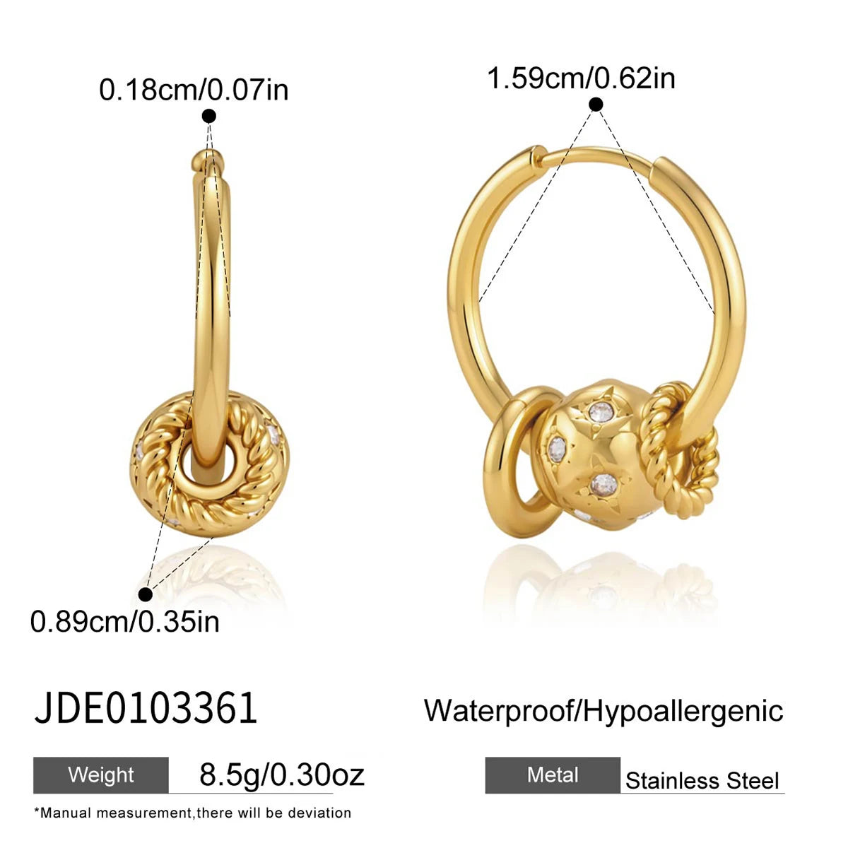 Zircon Round Star Hoops Earrings