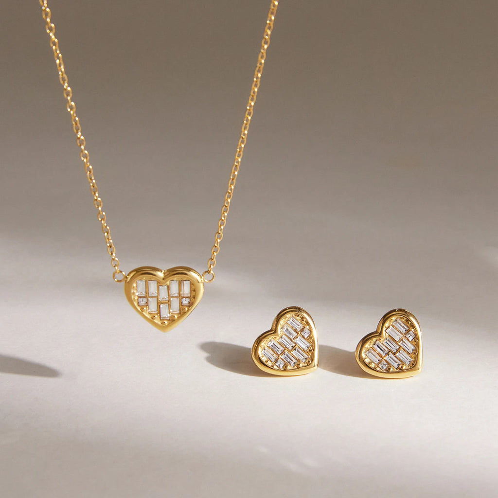 Heart Zircon Necklace And Earring Set