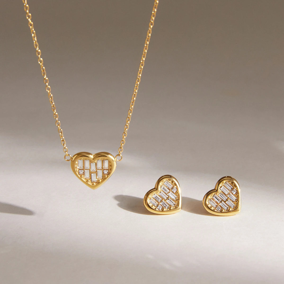 Heart Zircon Necklace And Earring Set