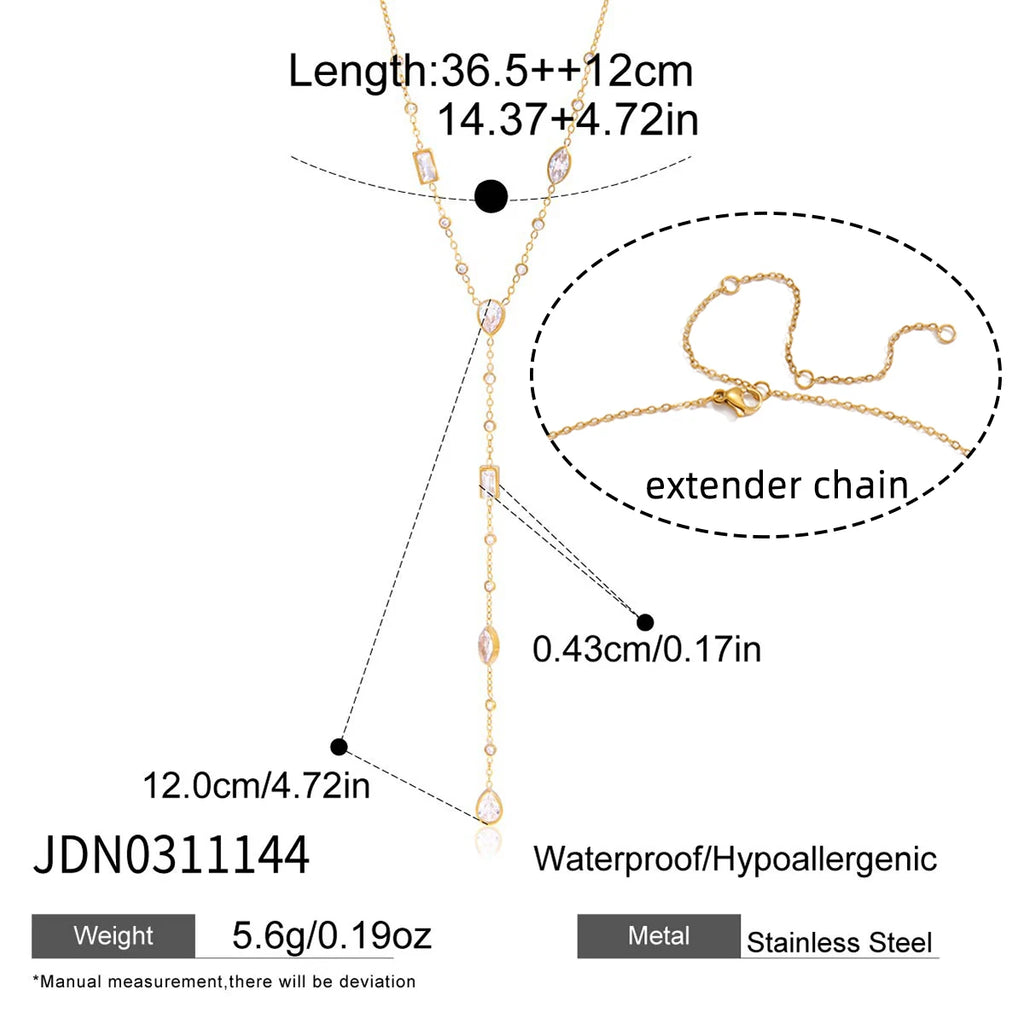 Geometric Zircon Pendant Y Shape Chain Necklace