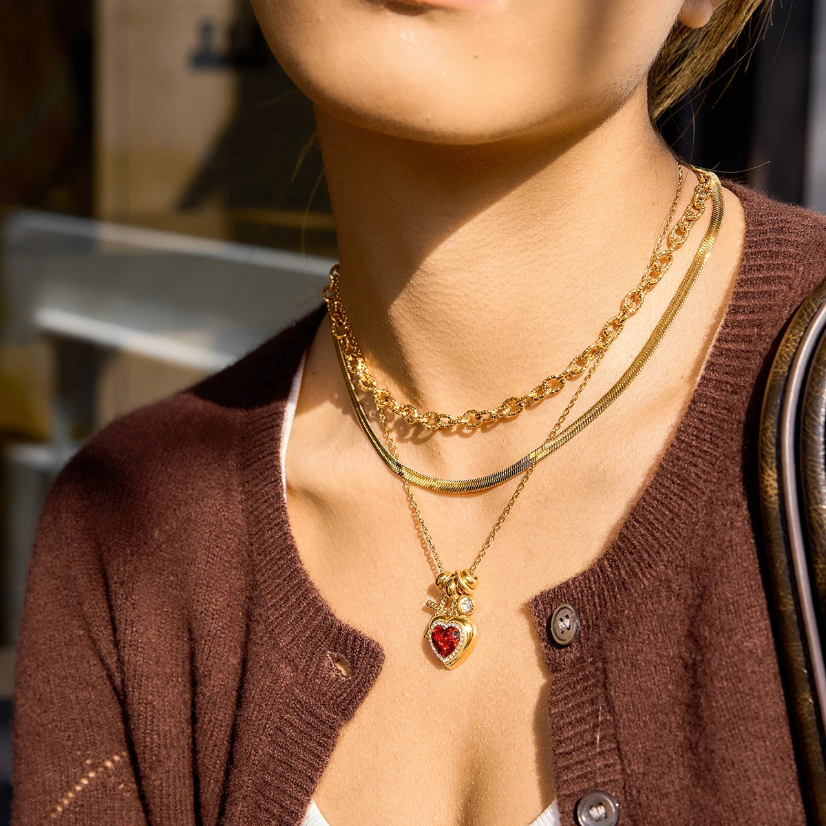 Romantic Red Zircon Heart Pendant Necklace