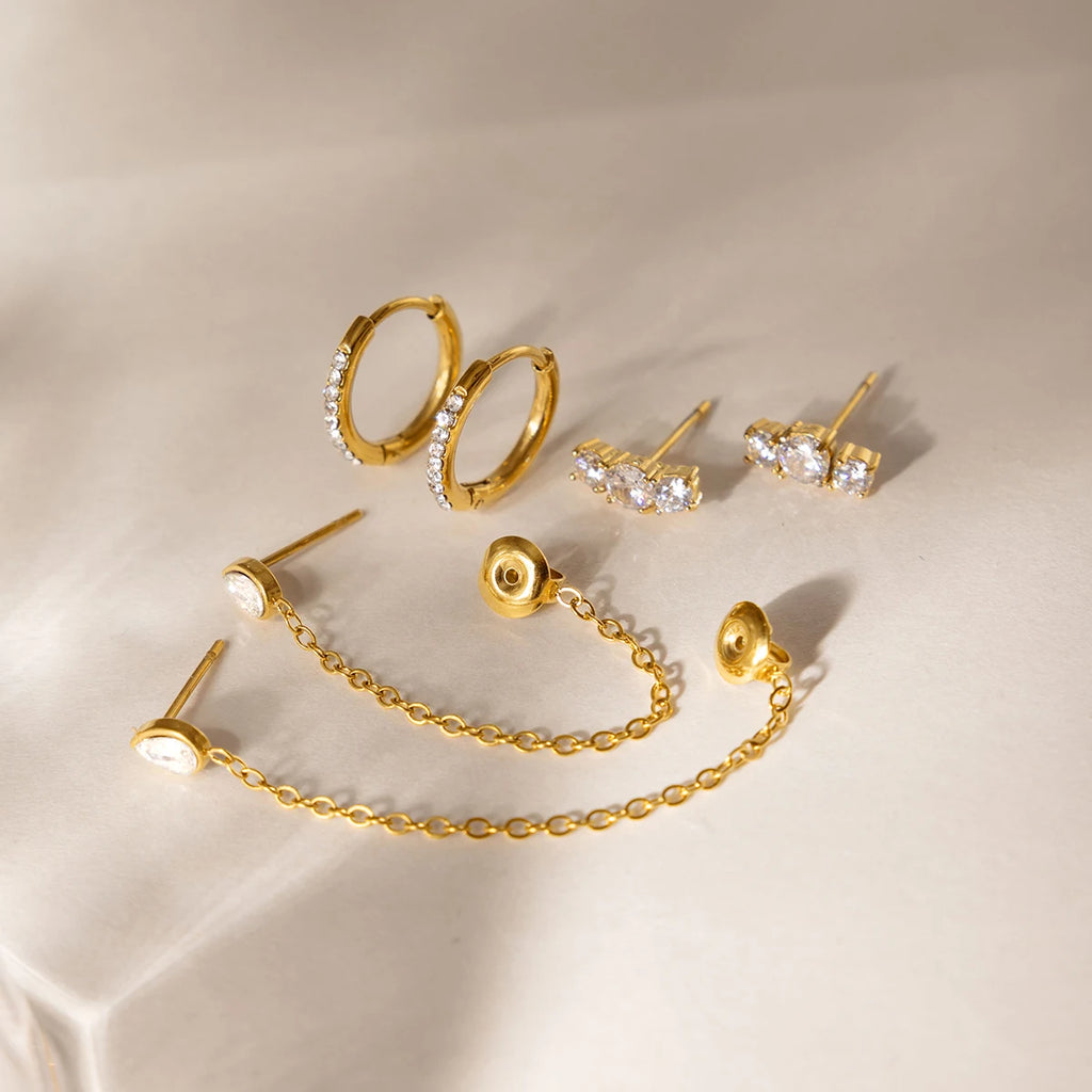 3 Pairs/Set Delicate Zircon Earrings