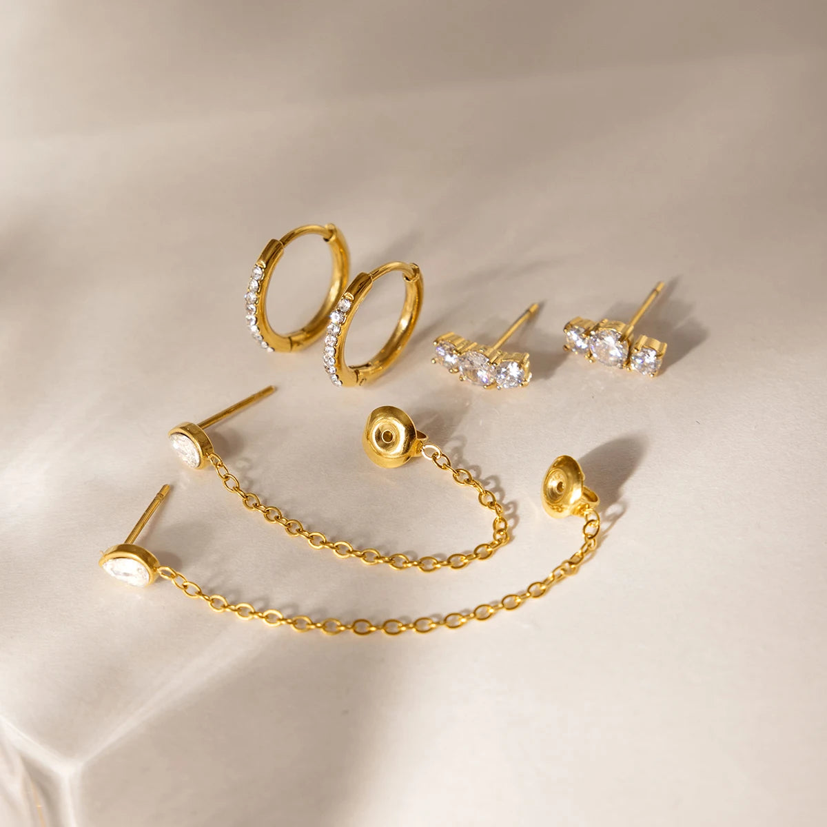 3 Pairs/Set Delicate Zircon Earrings