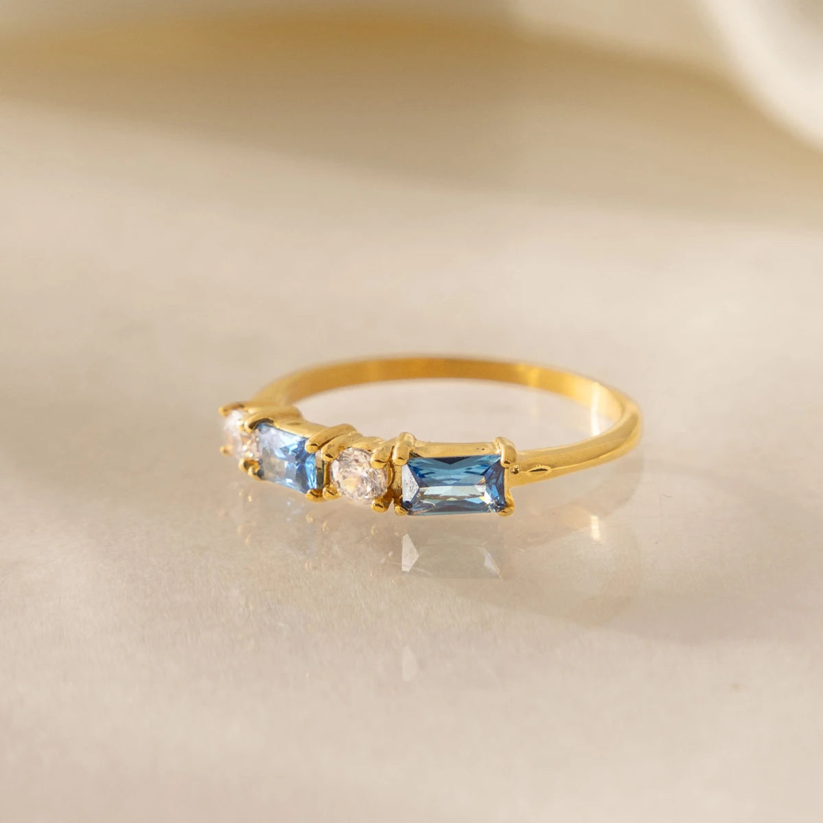 Blue White Geometric Zircon Ring
