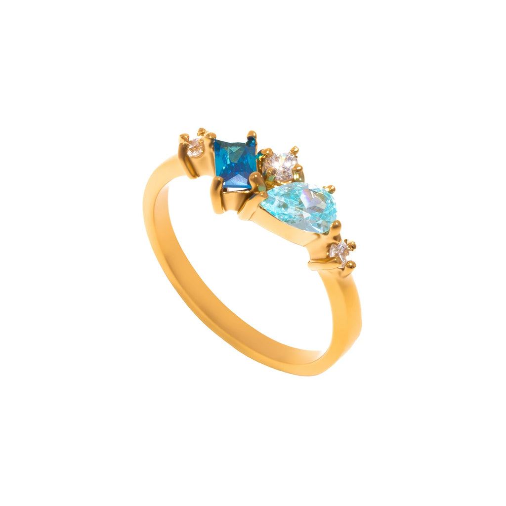 Elegant Blue Geometric Zircon Rings