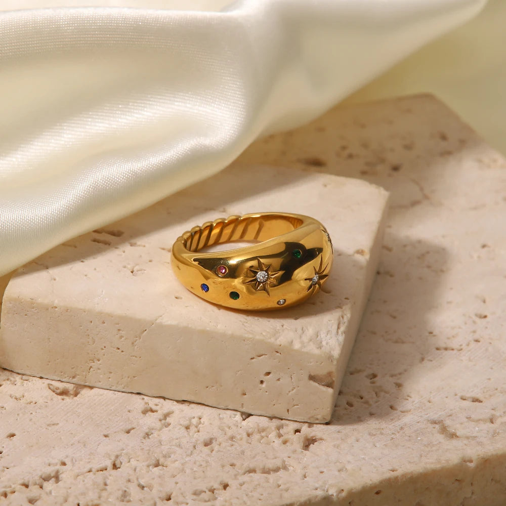 Gold Color Geometric Stainless Steel Smooth Chubby Star Rings