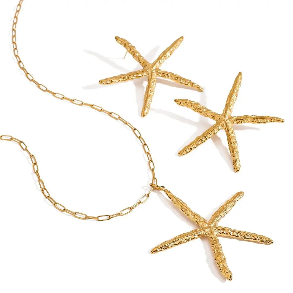 Oceanic Starfish Pendant Necklace & Earrings Set