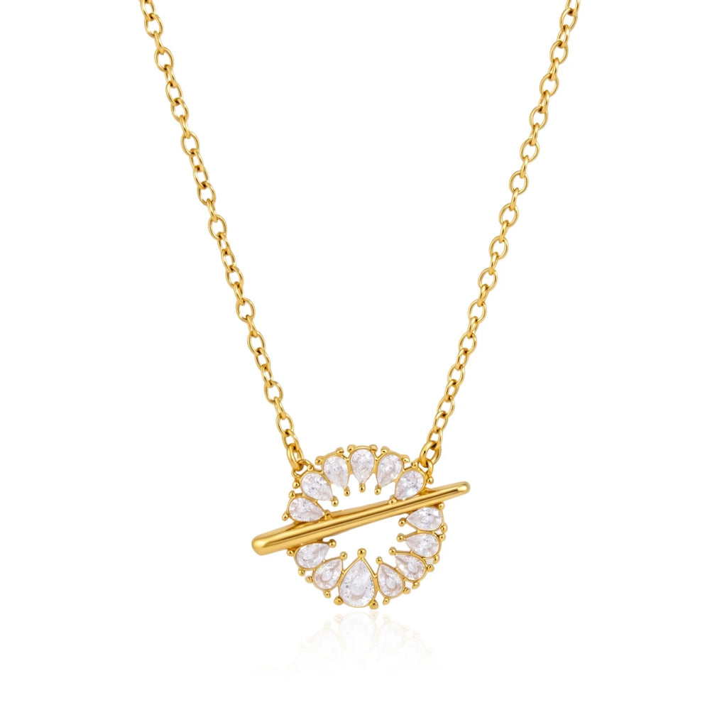 Zircon Round Pendant Drop Necklace