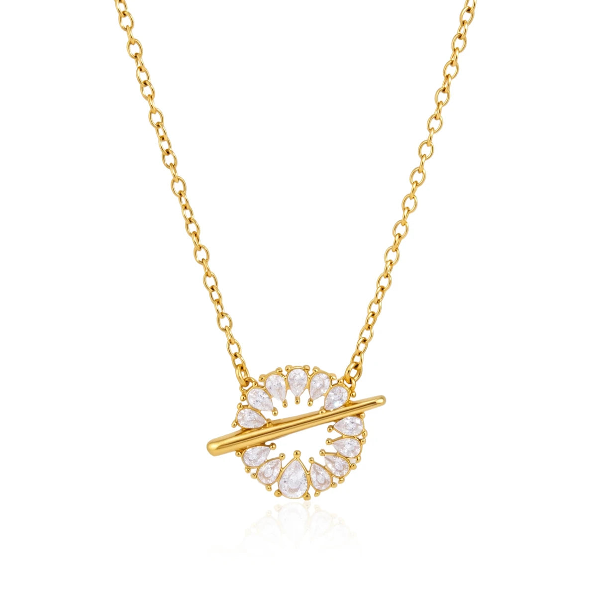 Zircon Round Pendant Drop Necklace