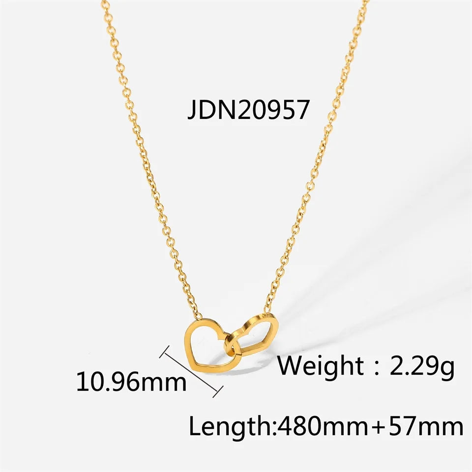 Trendy Fine Double Heart Connected Hollow Chain Necklace for Women Temperament Jewelry Gift