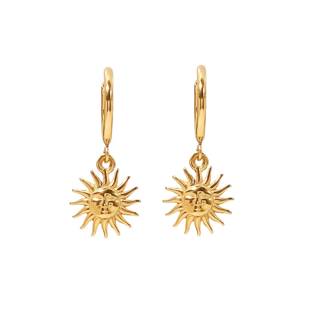 Metal Texture Vintage Sun Pendant Earrings