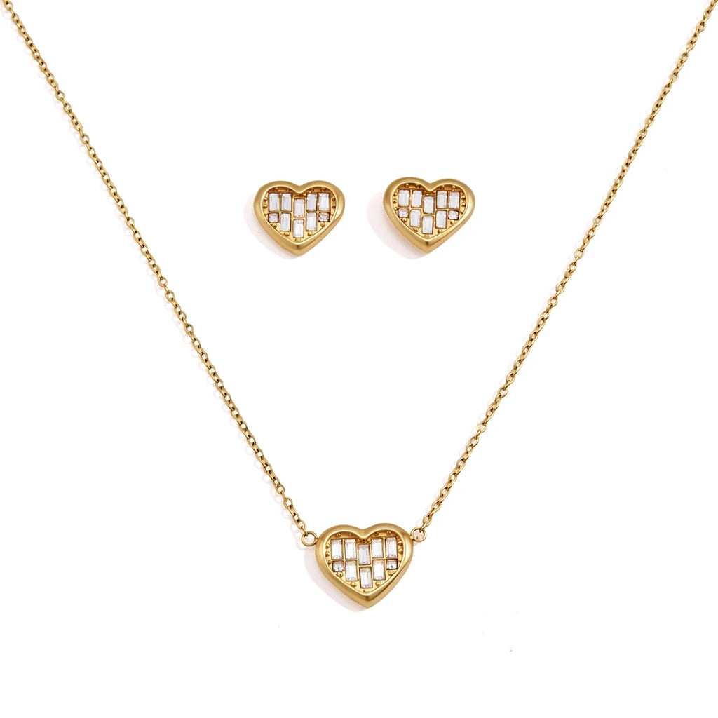 Heart Zircon Necklace And Earring Set