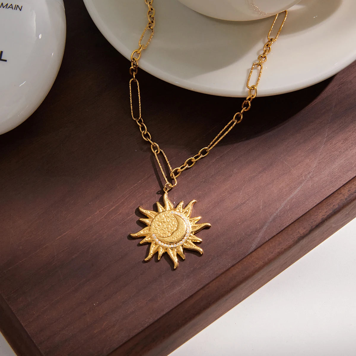 Crystal Moon Star Pendant Necklace